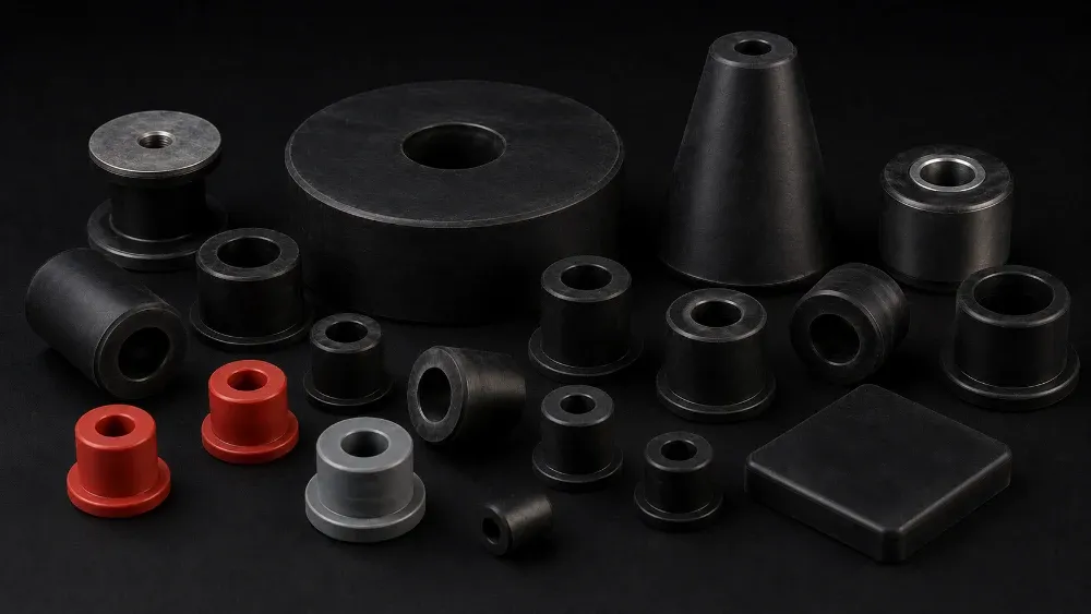 Rubber bushes, anti-vibration mounts and machine pads, including rubber-to-metal bonded types