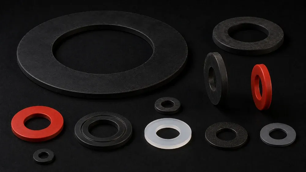 Rubber washers and flat gaskets in EPDM, silicone and NBR from small bore up to large flange sizes